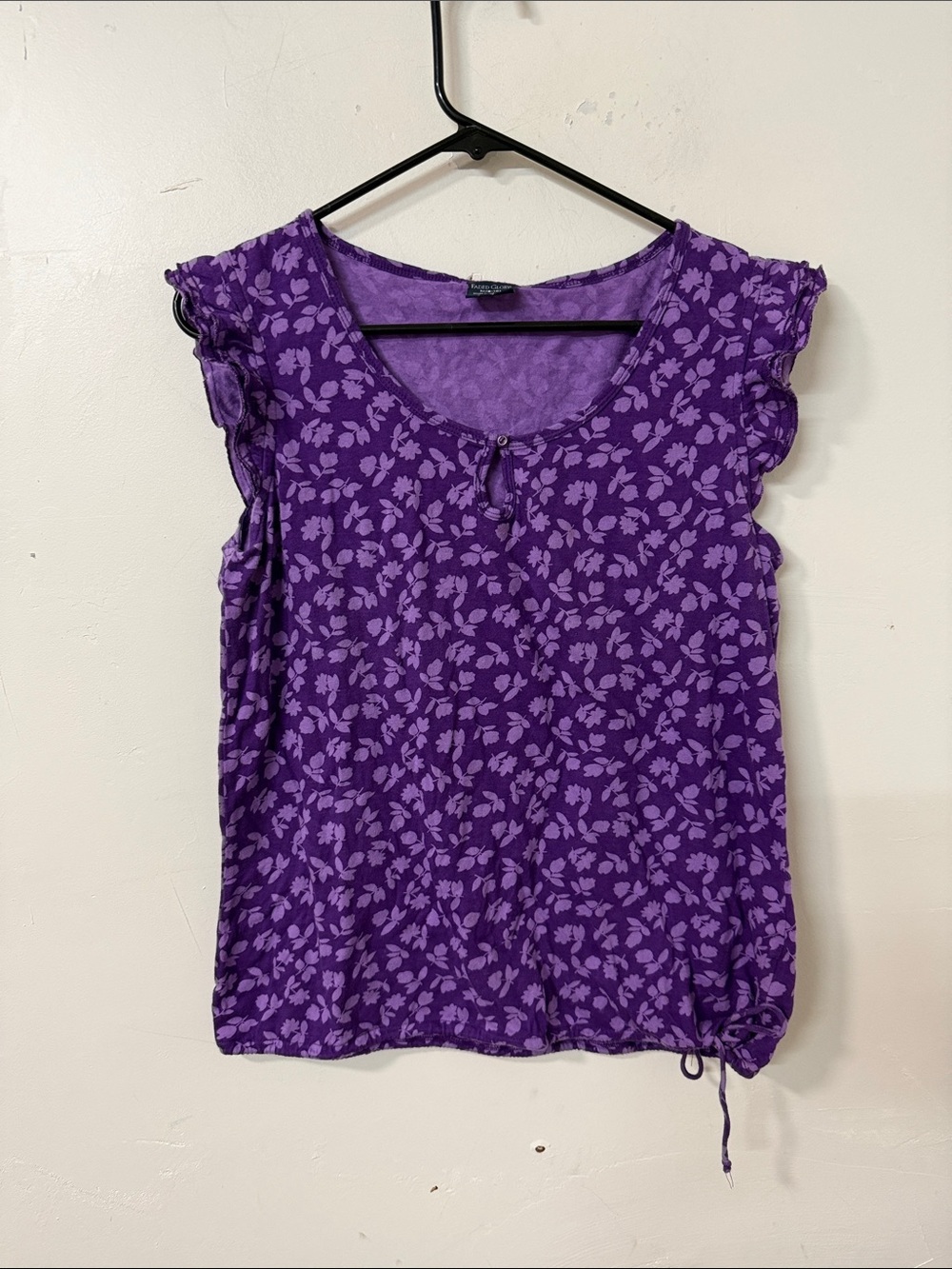 Faded Glory Purple Floral Scoop Neck Tank with Drawstring Y2K
